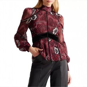 Ted Baker London Alexxei Ladder and Velvet Trim Blouse Top Size Large NWT